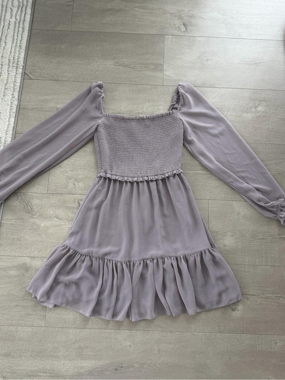 Aritzia Lavender Smocked Square-Neck Mini Dress